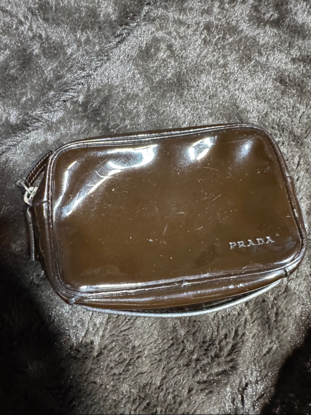 Prada - Glossy Dark Chocolate Brown Pouch EUC